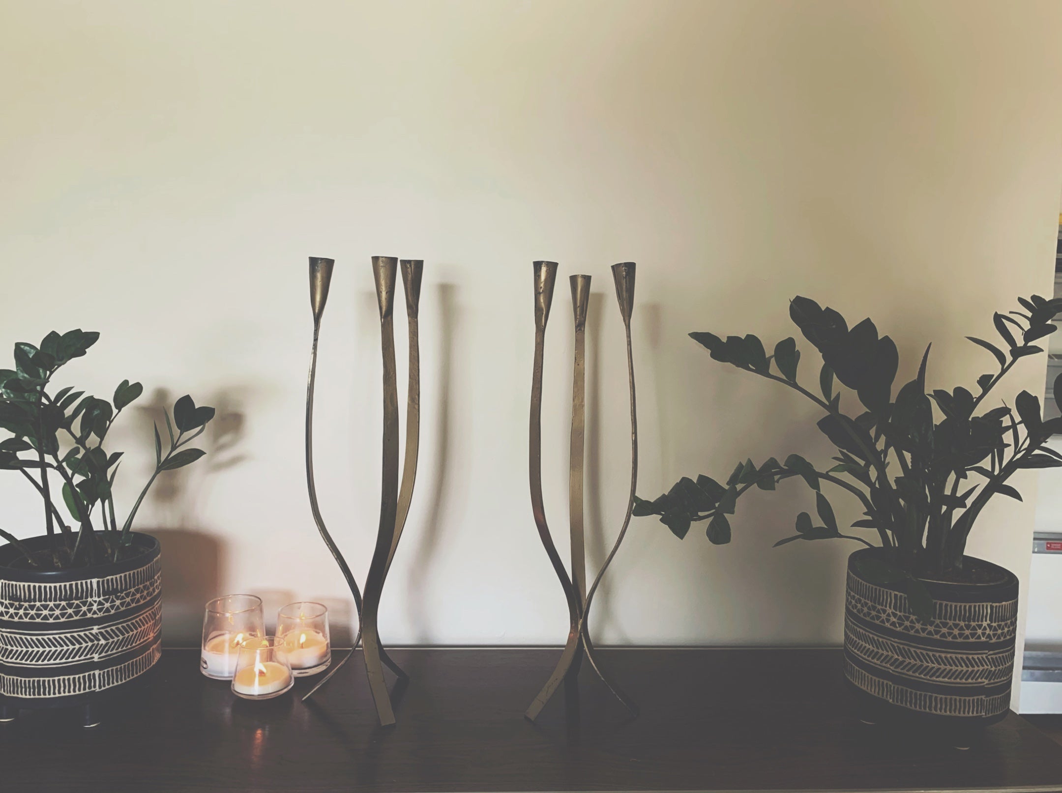 Two Mid-Century Wrought Iron Candelabras